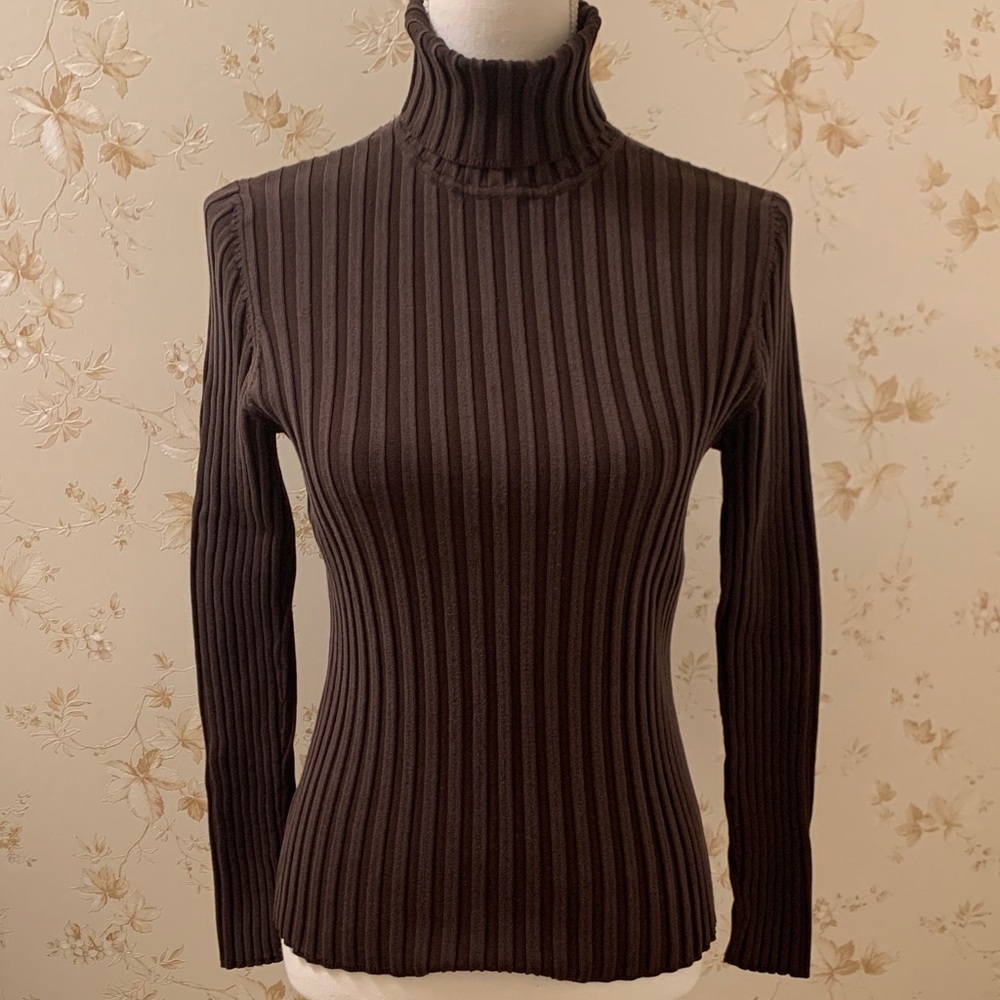 INC International Concepts Dark Brown Ribbed Turtleneck Sweater PL